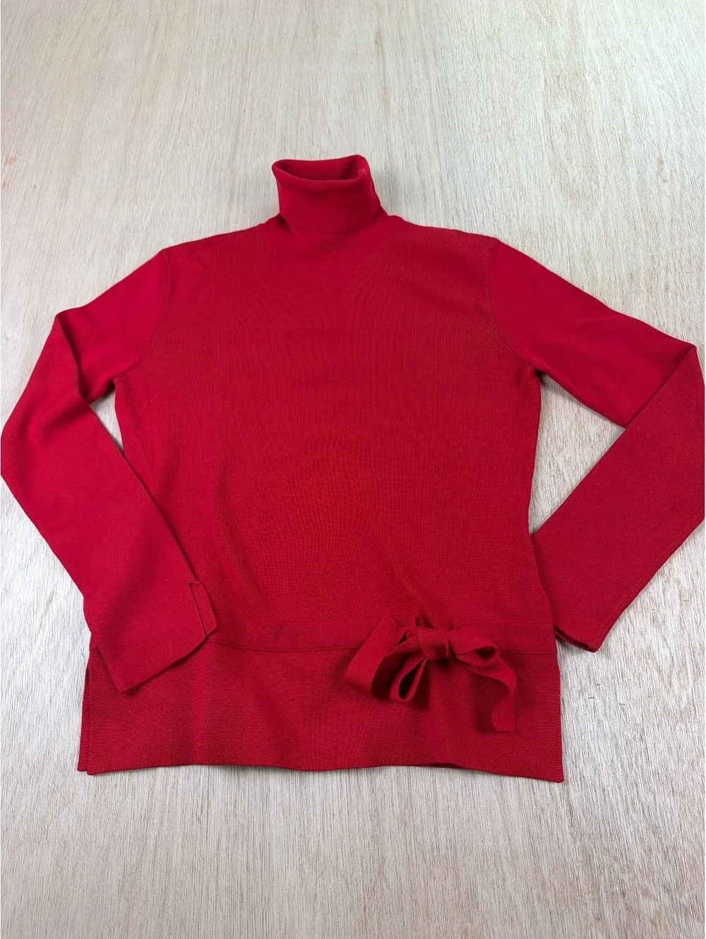 Exhibit A Red Silk Blend Turtleneck Sweater w/ Tie Waist Size Medium
